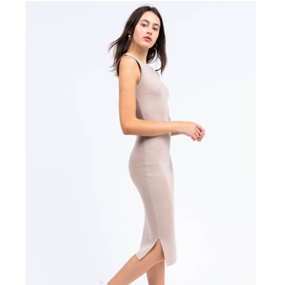 New Nude Taupe Sleeveless Midi Sweater Dress - Picture 3 of 12